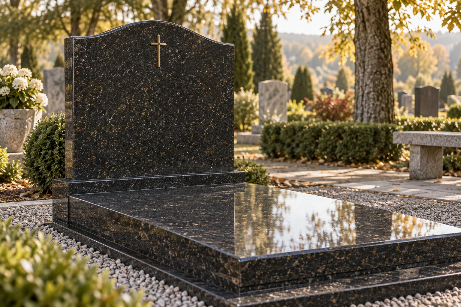 Polerowany nagrobek z ciemnego granitu